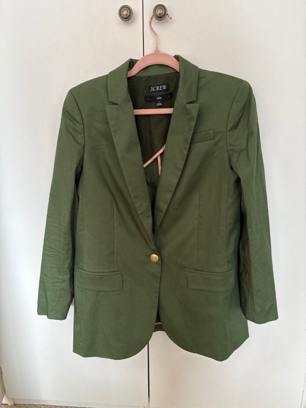 J.Crew Alfie Blazer in Green — Cotton Stretch, Single-Button, Size 8, Never Worn